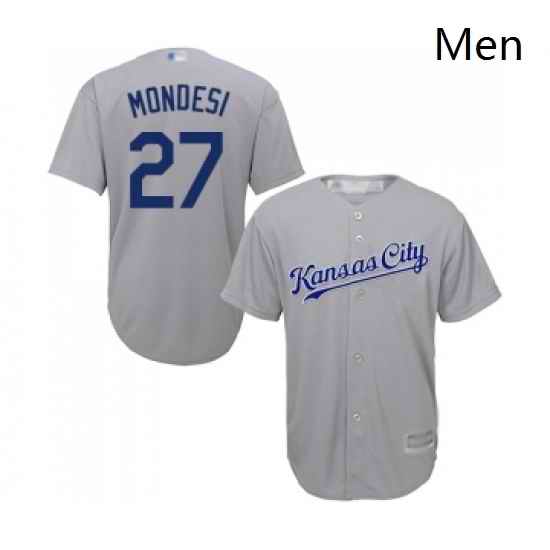 Mens Kansas City Royals 27 Adalberto Mondesi Replica Grey Road Cool Base Baseball Jersey